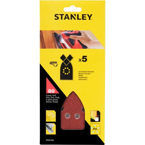 Stanley 5 abrasifs corindons pointus qualité supérieure auto-agrippants grain 80 STA31442-XJ (1/2)