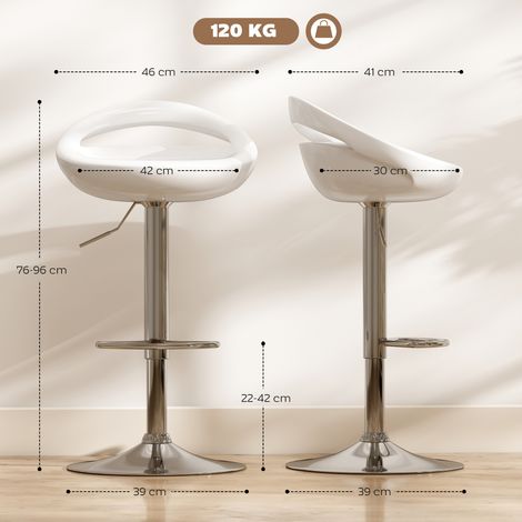 Ensemble de 2 tabourets de bar pivotants avec repose-pieds, réglables en hauteur, base en acier, assise en plastique ABS, blancs (1/5)