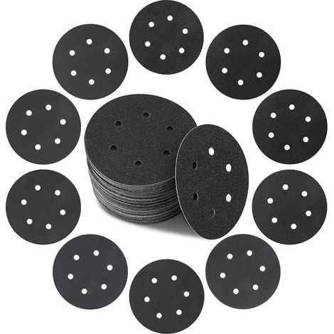 Disques abrasifs de 150 mm, 50 pièces, papier abrasif en carbure de silicium, avec grain 5 x 60/80/100/120/150/180/220/240/320/400 pour ponceuse orbitale ou aléatoire (1/5)
