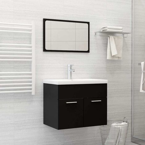 804783 vidaXL 2 Piece Bathroom Furniture Set Black Engineered Wood (1/5)
