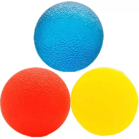 Balls De Rééducation Main - 3 Niveaux De Résistance TPR - Jaune Orange Bleu - Diamètre 5 cm - Pour Rééducation Main Poignet Doigts - Lot De 3 (1/5)