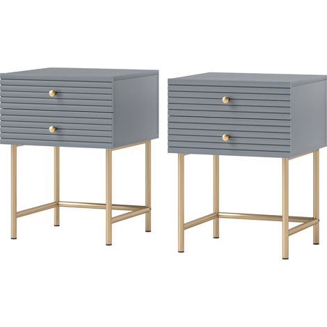 Set of Two Elegant Bedside Tables Grey/GoldTone (1/5)