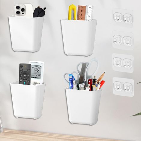 4 Pièces Boîtes Rangement Murales Autocollantes, Organisateur Salle Bain pour Petits Objets, Paniers Rangement Suspendus pour Armoire, Réfrigérateur, Bureau, Porte-Stylo,Téléphone, Télécommande (1/5)