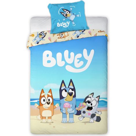 BRANDMAC BLUEY PARURE DE LIT ENFANT - HOUSSE DE COUETTE 100X135 CM & TAIE D'OREILLER 40X60 CM - 100% COTON CERTIFIÉ - DESIGN PLA