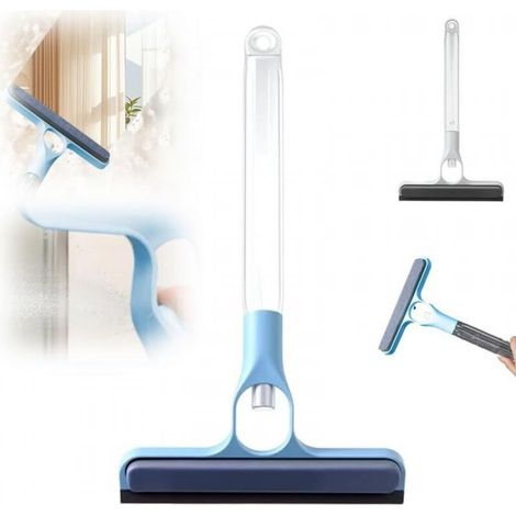 Raclette de nettoyage de vitres 3 en 1, outil de nettoyage de vitres, raclette de douche (bleu, manche court - 1 pièce) (1/5)