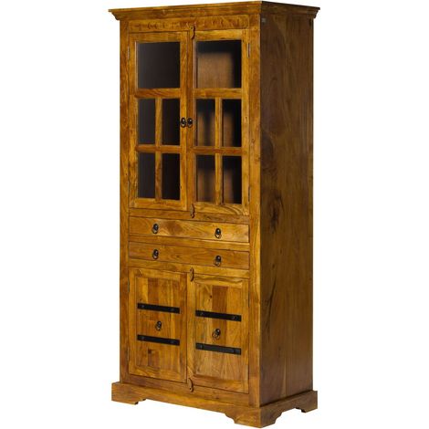 Vitrine acacia brun laqué 94x50x195 cm (BxTxH) monté OXFORD 0452 (1/4)