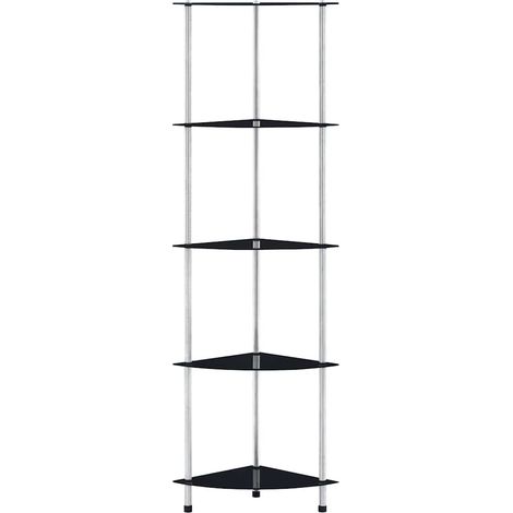 Étagère 5 niveaux - Meuble de rangement Noir 30x30x130 cm Verre trempé (1/5)