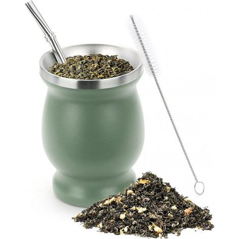 Tazza da Yerba Mate Moderna - Kit di avviamento Yerba Mate - Acciaio inossidabile - Doppia parete - Set da 3 pezzi - Tazza - Tradizionale - Tè - 230 ml (1/5)