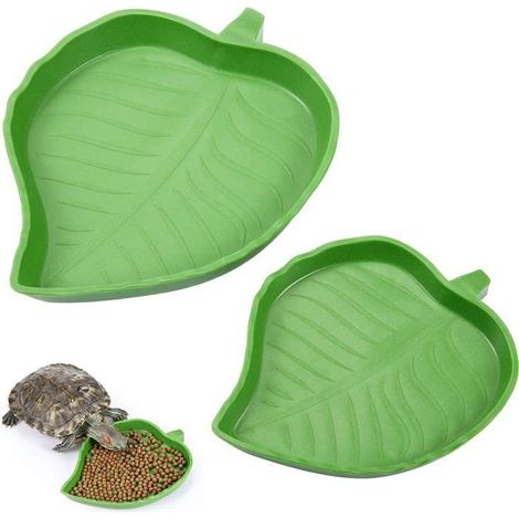 2 bols pour reptiles, forme feuille, plastique résistant, accessoire alimentation eau, tortues serpents amphibiens
