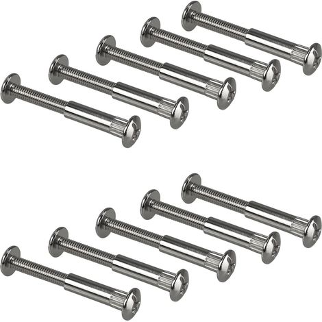 Vis de meuble M6 10 pièces - vis à douille Connecteur acier nickelé Épaisseur 32-42 mm Connecteur d'armoire à fente cruciforme PZ2 et lame plate