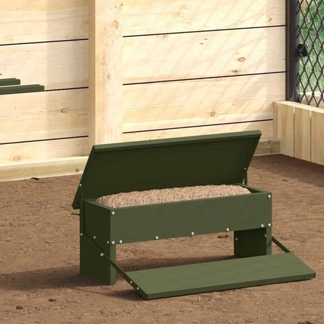 Nourrisseur à pédale pour poules Vert olive 48,5 x 39,5 x 19 cm (1/5)