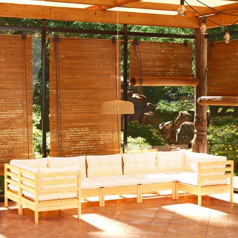 Set Salotto da Giardino 7pz con Cuscini Crema in Legno di Pino vidaXL (1/5)