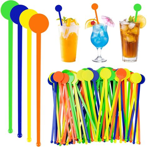 80 Touillettes Cocktail Réutilisables en PS - Agitateur Cocktail Bâtons Cocktail Colorés 18 cm pour Café, Cocktails, Jus, Vin, Milkshakes – Agitateur sans BPA (1/5)