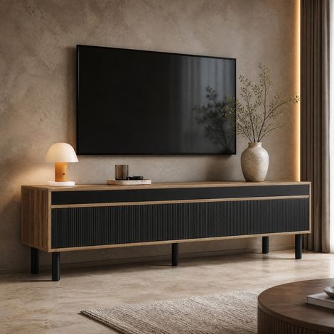 TV-Möbel 170 x 47 x 38 cm Schwarz – 4 Türen und viel Stauraum (1/5)