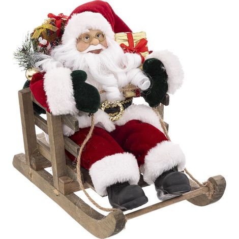 Père Noël en habit traditionnel velours rouge sur sa luge 26 x 15 x 26 cm - Feeric Christmas