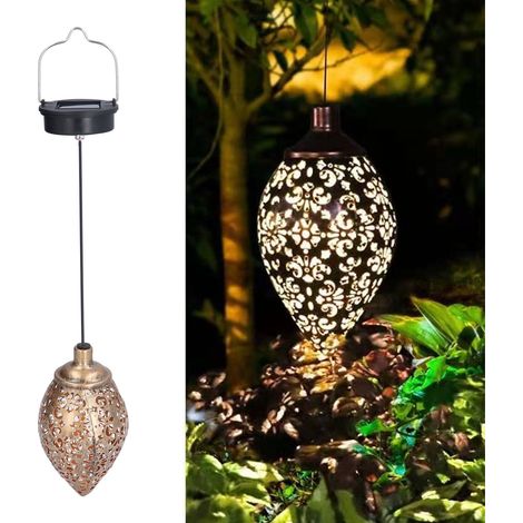 Batterie NiMH rechargeable 1,2 V, projecteur solaire creux en fer forgé de 0,5 W, résistant à la pluie, suspension solaire en forme de larme avec douille au sol, éclairage LED. (1/5)