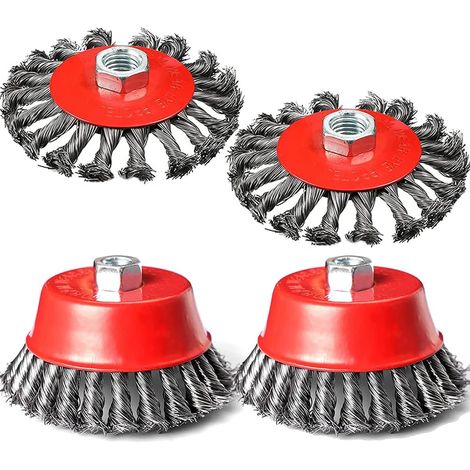 Lot de 4 brosses métalliques pour meuleuse d'angle M14 - Filetage M14 - Brosse torsadée pour nettoyage intensif et décapage de rouille (1/5)
