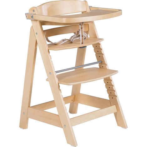 Chaise Haute Évolutive en Bois Sit Up Click et Fun + Plateau Repas Détachable - Hauteur Réglable - 6 Mois jusqu'à 70 kg - Naturel (1/5)