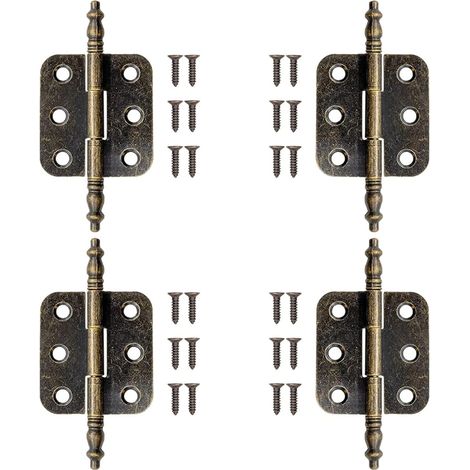 Juego de 4 bisagras para puertas de armario - Latón antiguo - Retro - 70 x 35 mm - Bronce - Mini bisagras para puertas de armario - Con 24 tornillos - Para joyeros, armarios