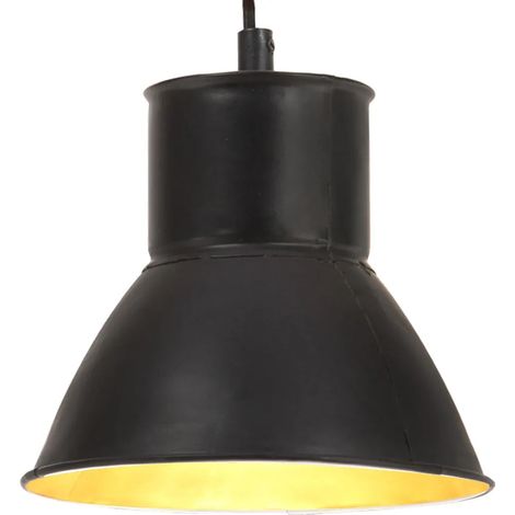 Lampe suspendue style industriel salon bureau longueur 120 cm diamètre 17 cm en fer noir (1/5)