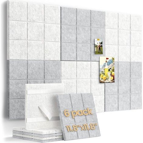 Pannello murale in feltro 30 x 30 cm, 6 pezzi con chiusura in velcro, per ufficio e casa. Feltro a nove segmenti, adesivo da parete, parete fotografica, sfondo adesivo. (1/5)
