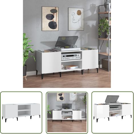 The Living Store Armoire à disques blanc 121x38x48 cm bois d'ingénierie - Meuble Vinyle - Étagère Disque - Rangement Musique - Bibliothèque Audiophile - Meuble Tournibox (1/5)