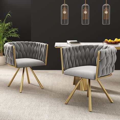 Sedia da pranzo 60,96/60,96/57,79 cm in velluto, 2 pezzi, girevole 360° con struttura in acciaio (1/5)