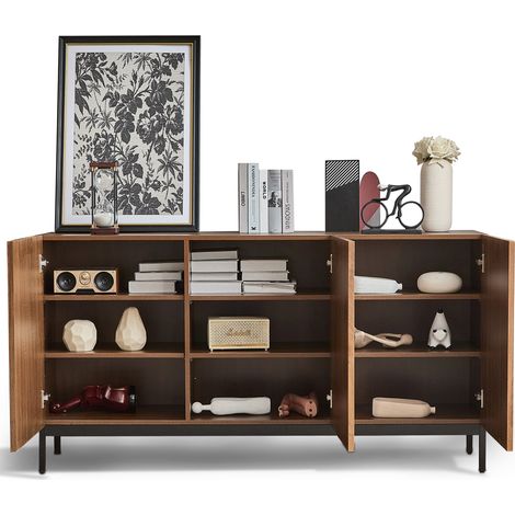 Aparador con 3 Puertas y 2 Estantes Ajustables, Frentes 3D Ondulados, en MDF, 150×40×80 cm, Natural (1/5)