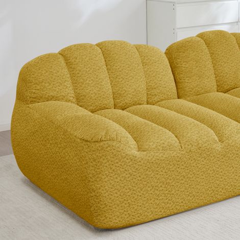 Canapé modulaire 4 places, forme coquille, sofa sans ossature en mousse 32D haute densité, assise profonde, idéal salon, tissu doux, Jaune (1/5)