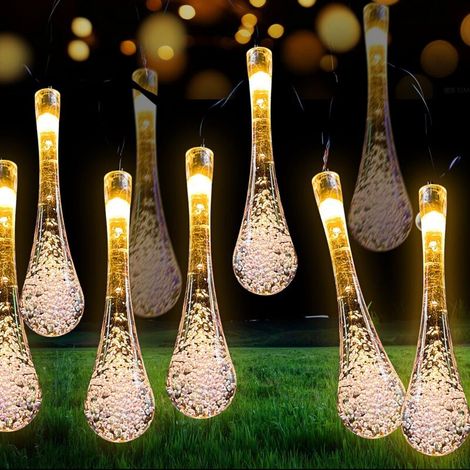 Guirlande Lumineuses Solaire Extérieur, Guirlande Lumineuse Solaire 7m 50 LED Goutte d'eau, 8 Modes Étanche Guirlande Solaire Extérieur pour Jardin Fête Noêl(Blanc chaud)