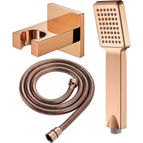 Ensemble de douchette, avec pommeau de douche flexible, pommeau de douche carré à économie d'eau, support en laiton, or rose. (1/5)
