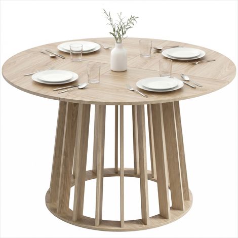 Table de salle à manger ronde en bois naturel 120 cm pour 4 à 6 (1/5)
