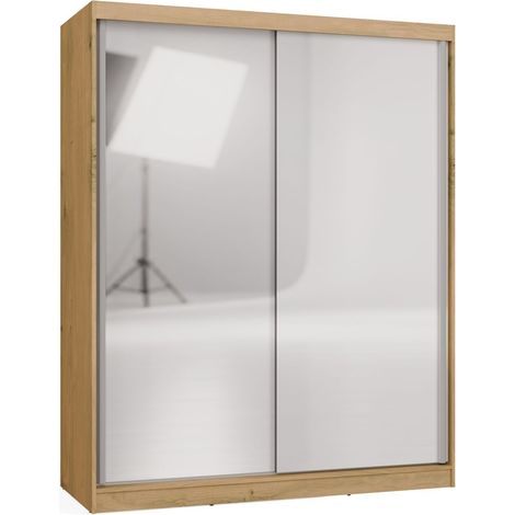 Armadio IGA 160 A con 2 ante scorrevoli e 2 grandi specchi - larghezza 160 cm - rovere artisan e bianco (1/5)