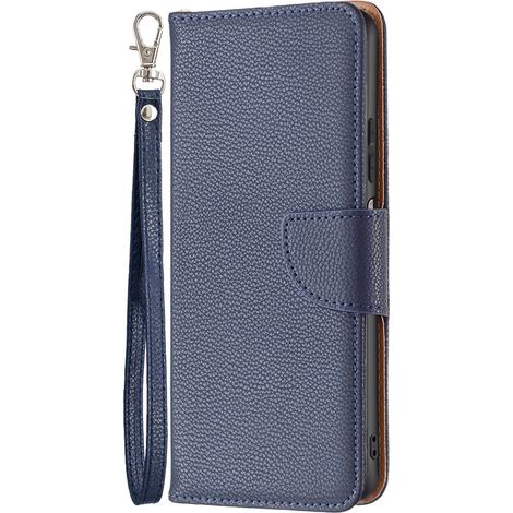 Portafoglio con cinturino Litchi per Xiaomi Redmi Note 11/11S, blu scuro (1/5)