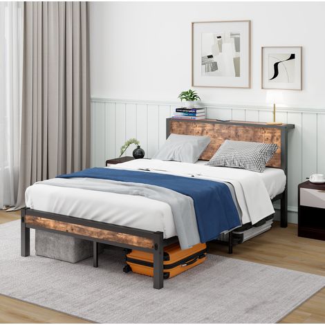 Letto singolo 120x200 cm in metallo e MDF con testiera contenitore, senza box spring (1/5)