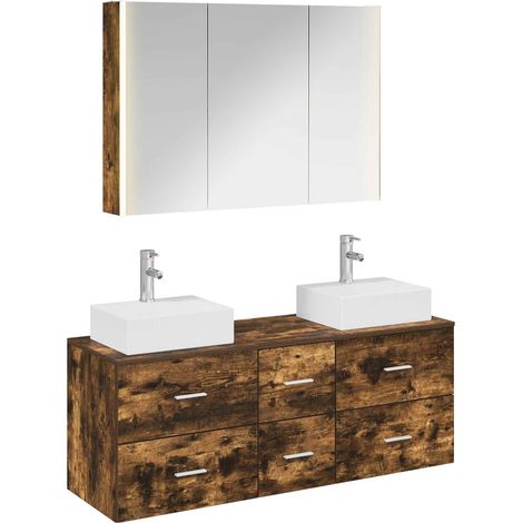 Ensemble de mobilier de salle de bain 4 pcs Chêne fumé vidaXL (1/5)