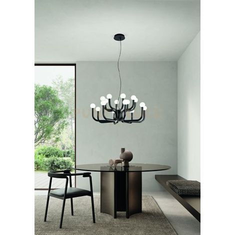 SOSPENSIONE DERBY COLORE NERO 16 LUCI ATTACCO G9 CON SFERE OPALI
