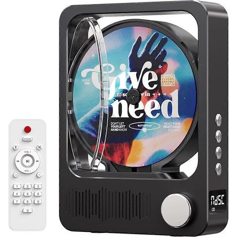 Portable Bluetooth Desktop CD Player Speaker, HiFi Stereo Sound Player with Remote Control and LED D Black (1/5)