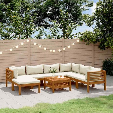 vidaXL Muebles de jardín 8 pzas cojines crema madera maciza de acacia (1/5)