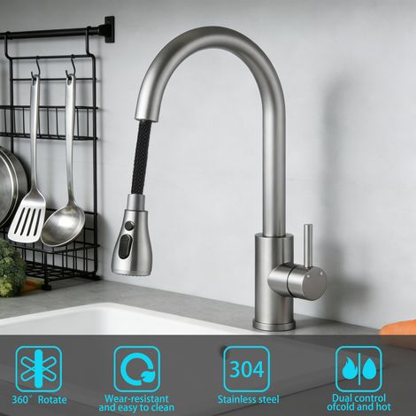 Duschparadies Küchenarmatur mit Ausziehbarer Brause 3 Modi Hochdruck Wasserhahn Küche Gebürstet (1/5)