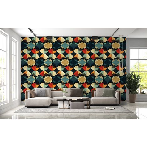 Papier peint rétro - mosaïque de petits cubes colorés - 150 x 250 cm (1/2)