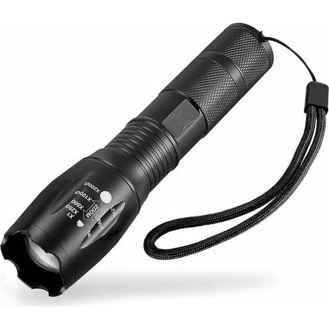 Lampe Torche LED Ultra puissante XML-T6 Lampe Torche Militaire utilisable pour vélo ou randonnées et 5 Modes Dont Flash Anti-agression, zooms et portée de 500m. Conception Antichoc (1/5)