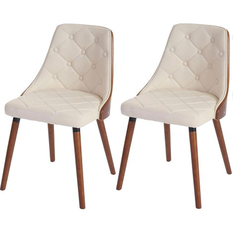 2er-Set Esszimmerstuhl HHG-414, Besucherstuhl Küchenstuhl, Walnuss-Optik Bugholz Kunstleder creme