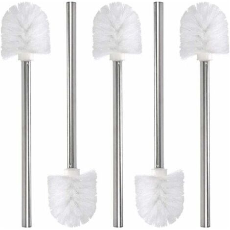 Brosse de rechange pour toilettes/toilettes/salle de bain 5 pièces, tête de brosse de nettoyage, manche en acier inoxydable et tête en plastique, blanc, 37,5cm (1/4)