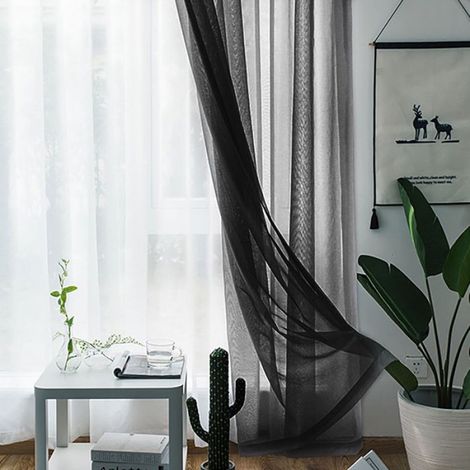 1 pièce Rideau Tulle Poche pour Tringle Polyester Noir 100x250cm Salon Chambre Semi-occultant (1/5)