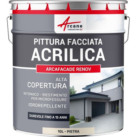 Pittura acrilica per esterni: per facciate esterne e stucco - ARCAFAÇADE RENOV - 10 L (+ o - 60 m² in 1 strato) Pietra - RAL 090 90 10 - ARCANE INDUSTRIES (1/5)