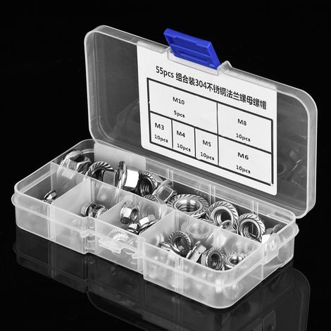 55 écrous hexagonaux en acier inoxydable M3/M4/M5/M6/M8/M10 à bride hexagonale (1/5)