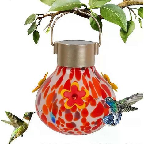 Mangeoire à colibris en verre à énergie solaire, accessoire d'alimentation, décoration de jardin colorée.-AquaForge