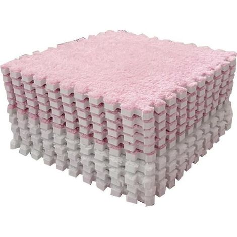 SURENHAP Tapis de sol emboîtable en mousse pelucheuse Tapis de sol en mousse en peluche, 10 puericulture d'eveil Rose Blanc (1/4)