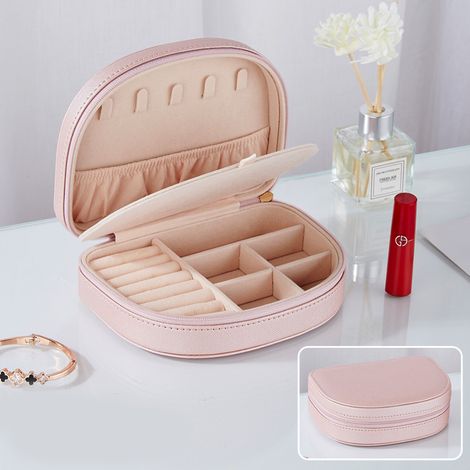 Petite boîte à bijoux pour femmes, boîte de rangement pour bagues, boucles d'oreilles, colliers, cadeaux(poudre de fleur de cerisier) (1/5)
